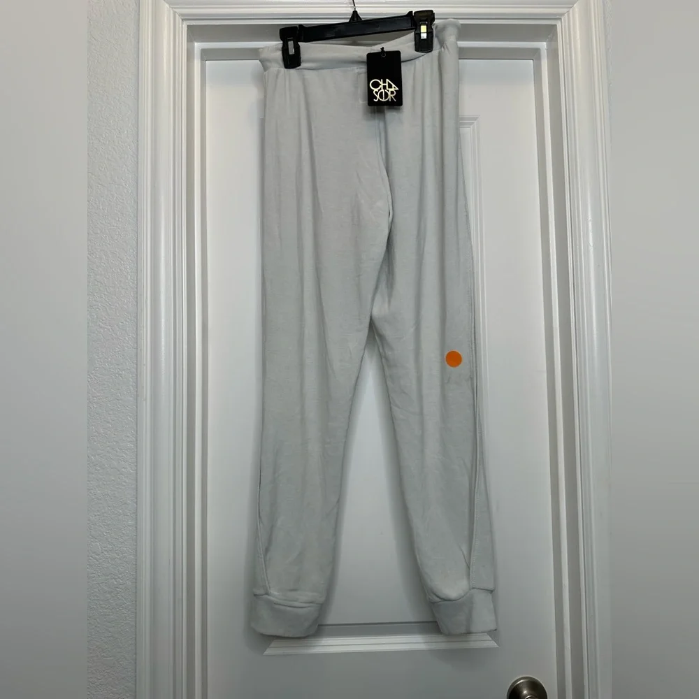 Chaser Cozy Knit‎ Open Vent Jogger set in a baby blueish gray color size medium